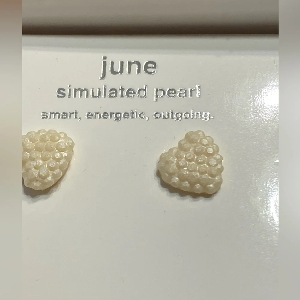 Justice girl, simulated pearl June heart birthstone earrings New.